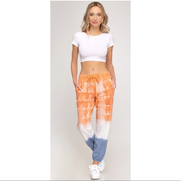 She and sky joggers size L sweatpants cotton knit pants Tie dye pockets joggers - Picture 3 of 14